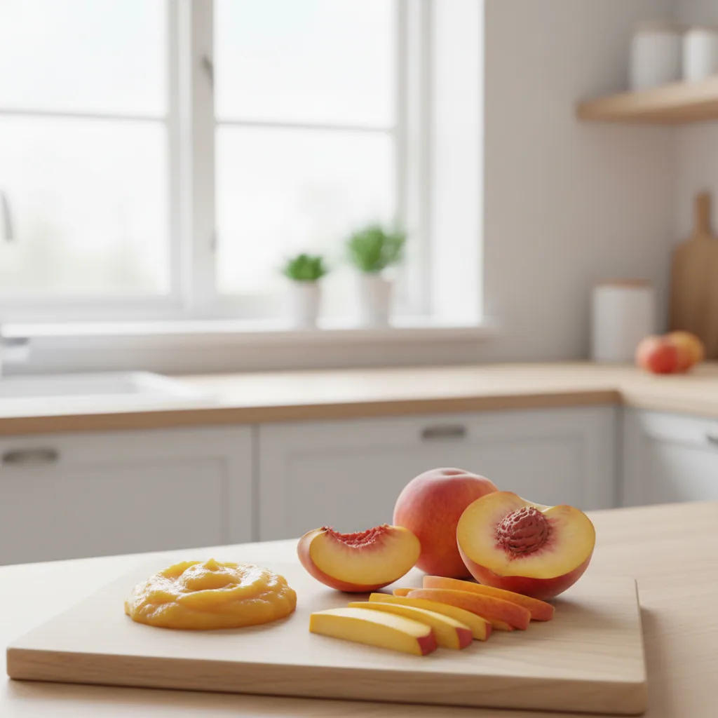 Peach, ingredient inspiration. Follow the preparation guidance below for your baby.